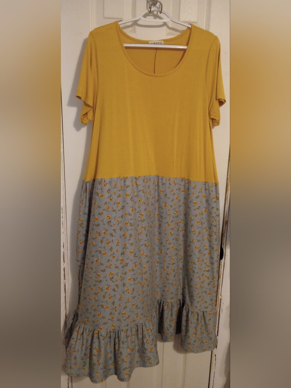 Floral Two-Tone Mustard and Light Blue Maxi Dress